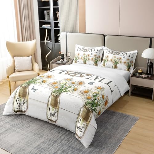 Erosebridal Spring Daisy 100% Cotton Comforter Cover,Retro Floral