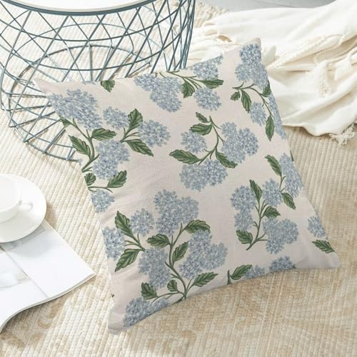 Spring Hydrangea Flowers Pillow Covers 20x20 Inch Set of 2, Blue Retro