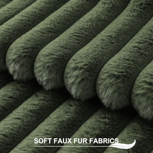 Pallene Faux Fur Decorative Throw Pillow Covers 22x22 Set of 2, Olive