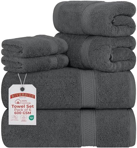 RIVERSIDE Luxury 6 Piece Towel Set, 2 Bath Towels, 2 Hand Towel, 2