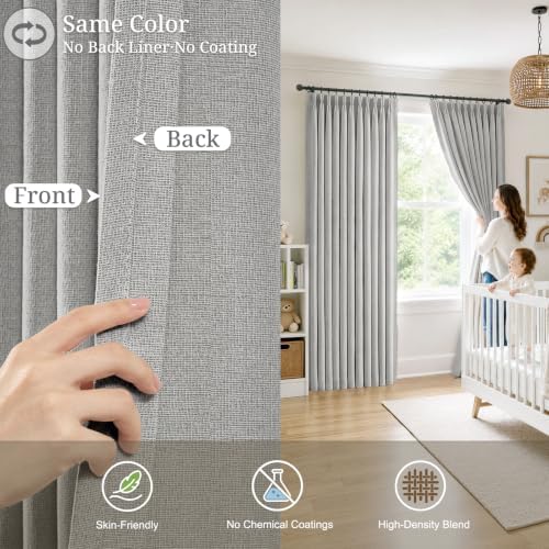 96 Inch Blackout Pinch Pleated Grey Curtains 2 Panel for