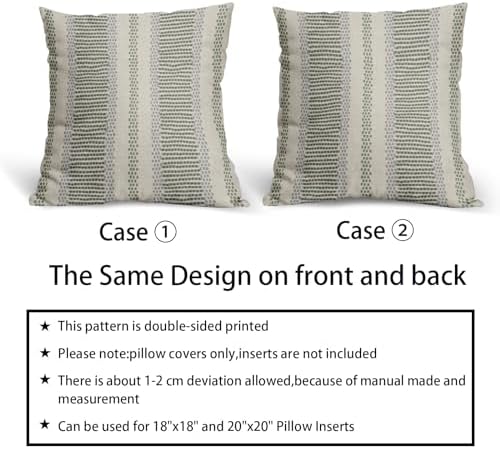 Sage Green Pillow Covers 18x18 Set of 2 Gray Grey Dot Print Striped