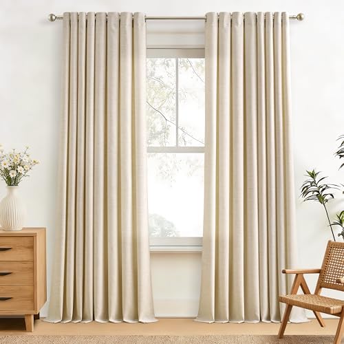 Extra Long Curtains 120 Inch Length Linen Blend Warm Beige 2 Panels