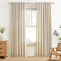 Curtains 108 Inch Length Semi Sheer Thick Linen 2 Panels Oatmeal