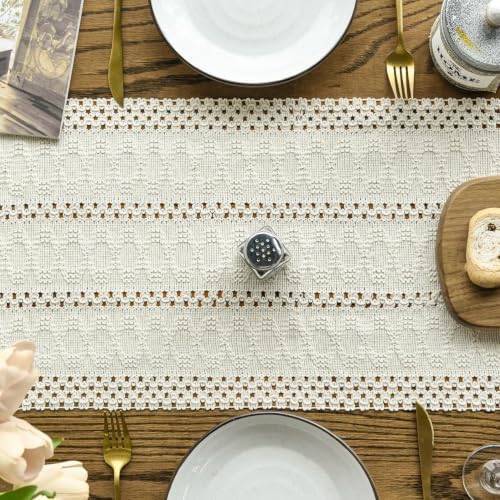 Artoid Mode Beige Woven Farmhouse Hollow Table Runner 12x90 Inch