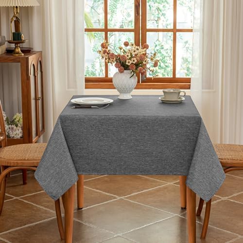 Seenus Faux Linen Gray 54 x 54 Inch Square Table Cloth, Water