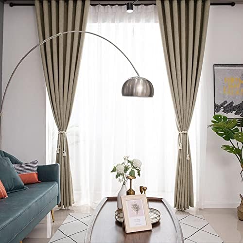 Epinki Living Room Curtains Set of 2, Linen Coffee Solid Color Grommet