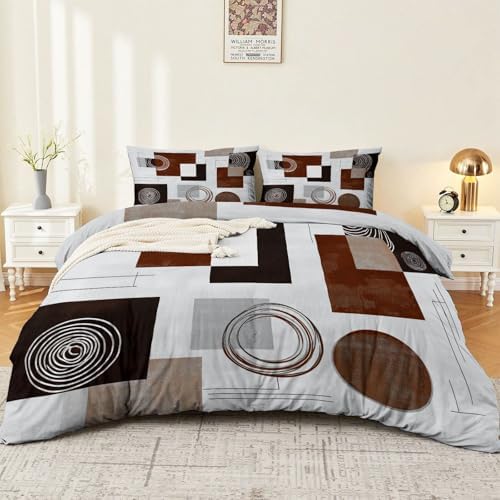 Brushed Microfiber Duvet Cover Abstract Geometric Circles Squares