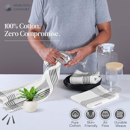 Black and White Kitchen Towels 12 Pack, 16x26 Inch, 100% Cotton Waffle