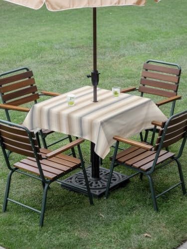 Brown Gray Striped Outdoor Tablecloth 60"x60" Square Tablecloth with