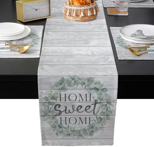 Home Text Table Runner and Placemats Set of 4 Modern Farmhouse White