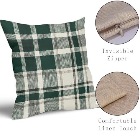 Christmas Plaid Pillow Covers 22x22 Set of 2 Forest Green Grey Buffalo