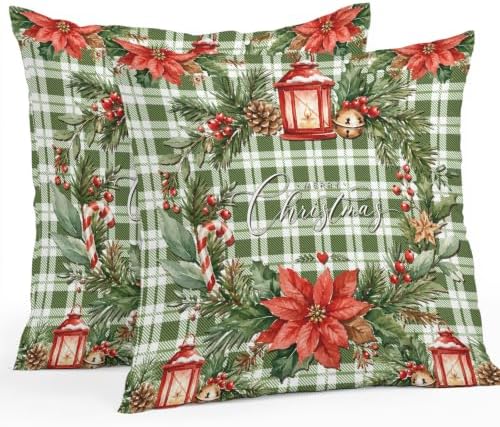 Christmas Outdoor Pillow Covers 18"x18" Set of 2,Waterproof Throw