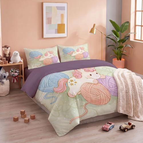 Sage Green Cute Watercolor Unicorn Duvet Cover Set For Women Girls