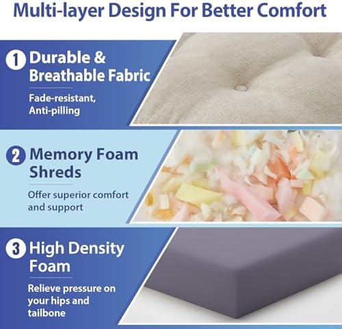IASEAHK Memory Foam Dining Chair Cushions, Beige, 16.5"x16.5"x3.5"