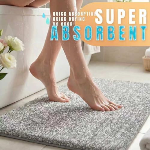 Yimobra Non Slip Machine Washable Bathroom Rug 60x24 Grey and White