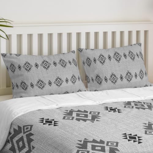 Duvet Cover Full Size, Grey Boho 3-Piece Bedding Quilt/Comforter