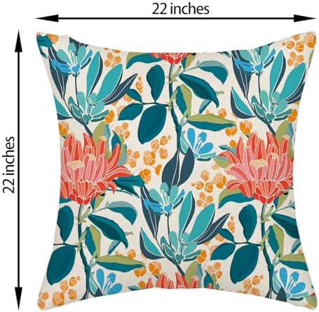 Boho Outdoor Pillow Covers 22x22 Inch 2 Pcs Aqua Teal Coral Colorful