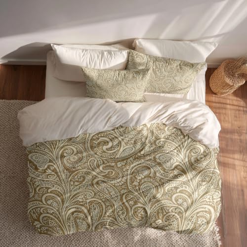Beige Paisley Elegance 100% Cotton Duvet Cover Set Queen Size, Vintage