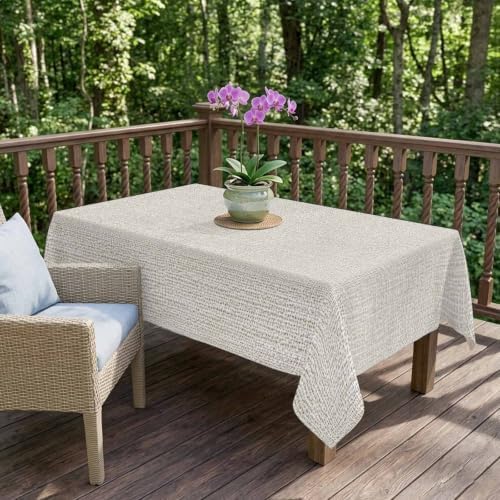 Beige Linen Texture Waterproof Tablecloth Rectangle Washable Table