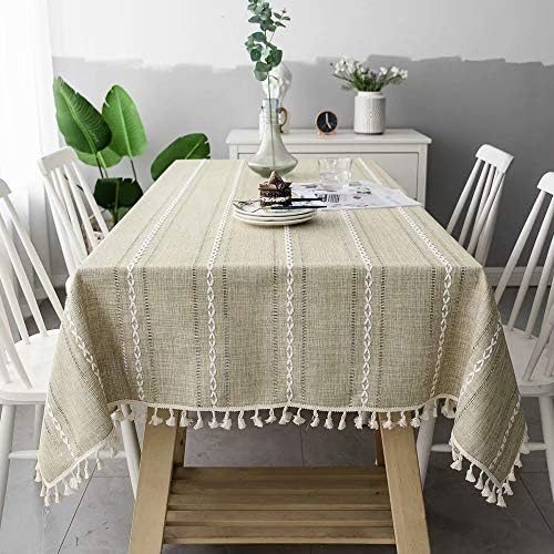 Mucalis Rectangle Tablecloth Almond Tassel Table Cover Cotton Linen