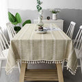 Mucalis Rectangle Tablecloth Almond Tassel Table Cover Cotton Linen