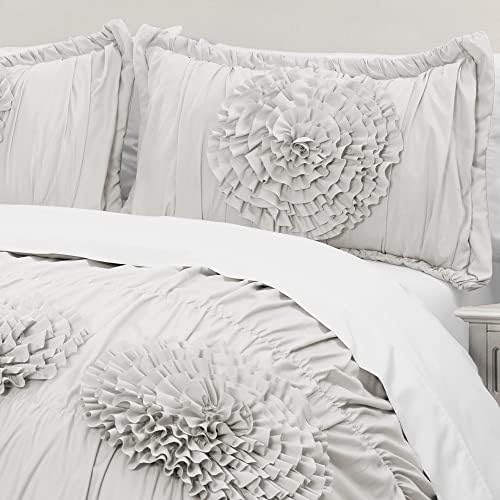 Lush Decor Serena Comforter Set, 3 Piece Set, Full/ Queen, Light Gray