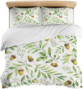 3 Pieces Bedding Set Queen Size, Green Leaves Soft Duvet Covers Set