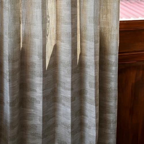 Taupe Geometric Pattern Curtains 96 Inch Farmhouse Curtain Back Tab