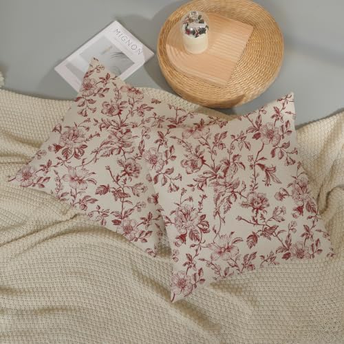 Red Vintage Floral Pillow Covers 18x18 Inch 2 Pcs Christmas Red Cream