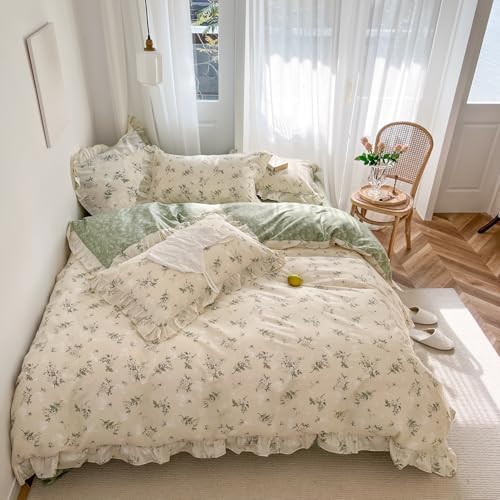 mixinni Reversible Green Floral Duvet Cover Set Twin XL Size - 100%