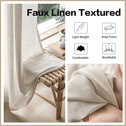 MAIHER Natural Linen Pinch Pleat Semi Sheer Curtains 120 Inches Long 1
