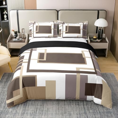 Erosebridal 100% Cotton Khaki Square Geometric Duvet Cover