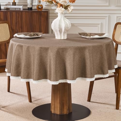 Mocha 70inch Round Polyester Linen Farmhouse Tablecloth