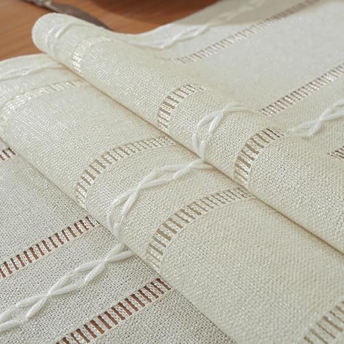 Niviy Beige Boho Cotton Linen Table Runner, Farmhouse Woven Table