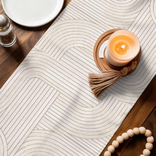 Cream Boho Table Runner 120 Inches Long, Middle Century Minimalist