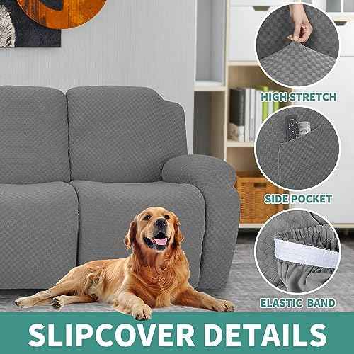 YEMYHOM 8 Pieces Stretch Recliner Sofa Cover, Light Gray