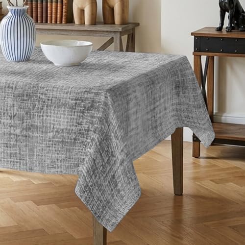 Vintage Grey Linen Texture Tablecloths 60" x 120”, Minimalist Silver