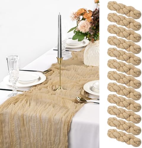 Pesonlook 12 Pack Light Brown Cheesecloth Table Runner Long, 21.5×120
