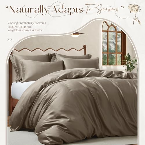 Manyshofu Khaki Tencel Cotton Duvet Cover Set, 5 Piece Cooling King