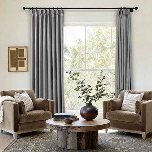Fcosie Pinch Pleated Blackout Linen Curtains 84 Inch Length for Living