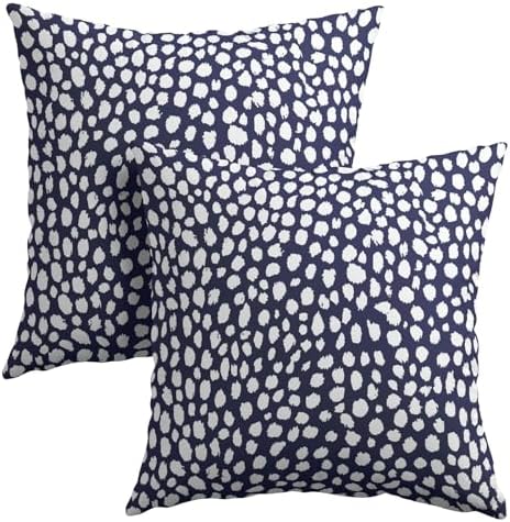 Navy Blue Cream Dots Pillow Covers 20x20 Inches Boho Design Polka Dot