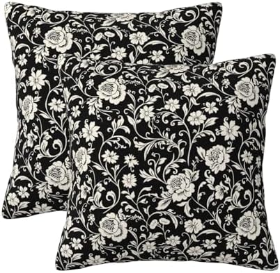 KiuLoam Black Cream Floral Pillow Covers 20x20 Set of 2 Modern Vintage