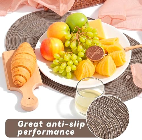 CAMAL Oval Placemats Set of 8, Cotton Woven Table Mats Washable Non