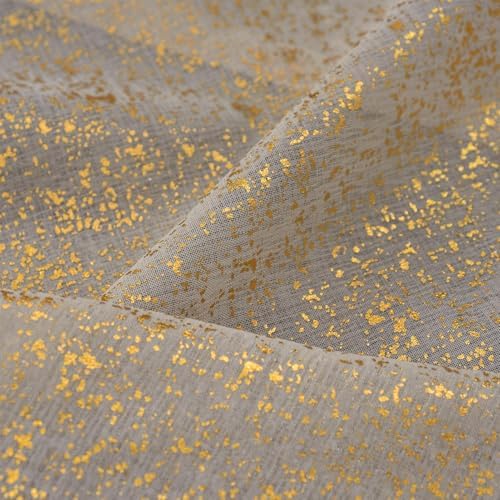 Taupe Sheer Curtains with Gold Foil Dots, Grommet, 2 Panels
