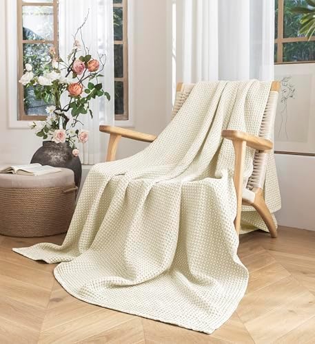 Talasily 100% Cotton Waffle Blanket King Size,Stone Washed Bed Blanket