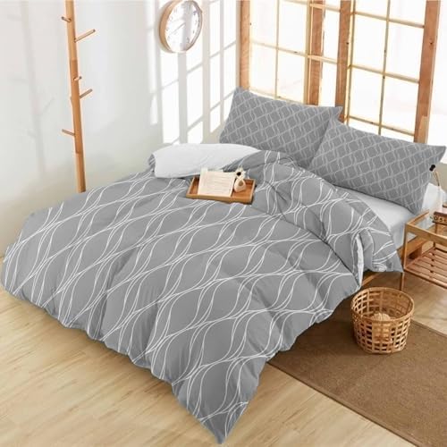 Duvet Cover Set Queen, Abstract Ripple Stripe 3 Piece Bedding Set