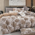 Brown Floral 100% Cotton Duvet Cover Queen Size, Soft Breathable