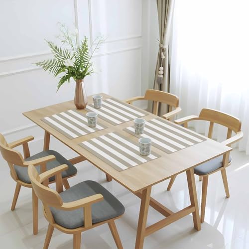 Placemats Set of 4, Beige and White Stripe Washable Table Mats for