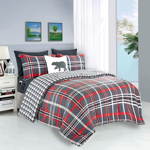 Elegant Comfort Silky Soft 8-Piece Plaid Lodge Bed-in-a-Bag Comforter